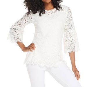 Isaac Mizrahi White Floral Lace Lined Top, Size Medium